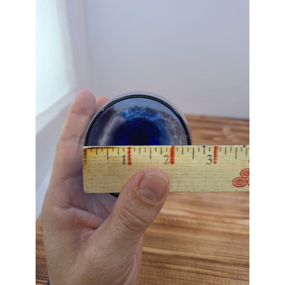 Hand Blown Colbalt Blue Thick Bubble Crackle Glass Wine Goblet Mexico - 10" Tall - Picture 10 of 11